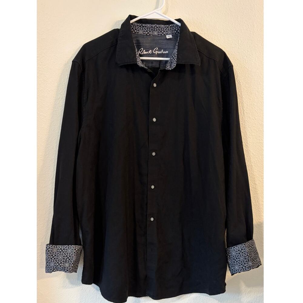Robert Graham Men’s 2XL Black Button Down Shirt Paisley Cuff Classic Fit